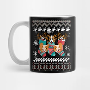 Funny Papillon Dog Paws Christmas Socking Gifts Presents Mug